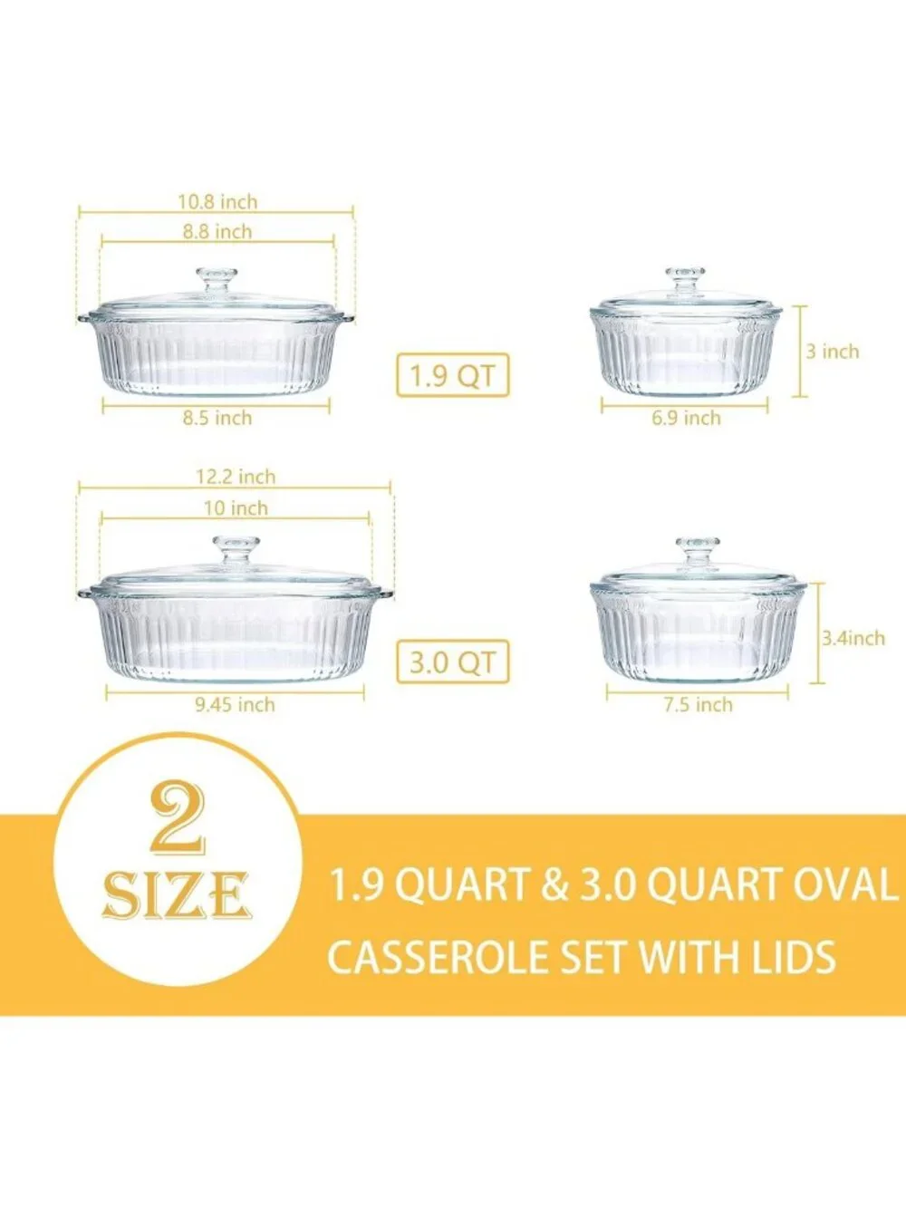 2 Pack Ribbed Glass Casserole Dishes with Lids - Perfect for Lasagna & Leftovers